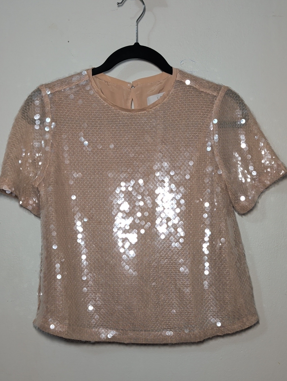 LOFT Rose Gold Sequin Short Sleeve Top Women's Size XXSP